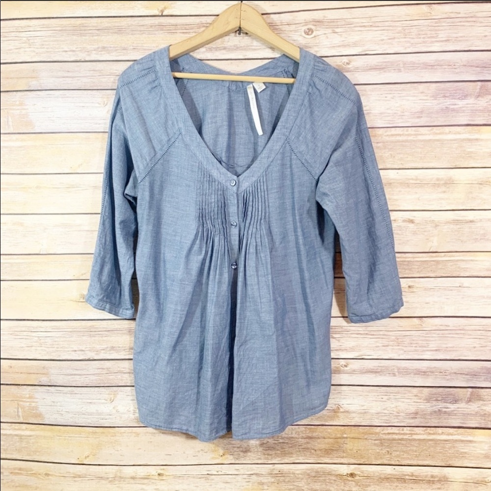 LC Lauren Conrad 3/4 Sleeve Loose Chambray Blue Peasant Top - Picture 2 of 8